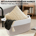 65L Large Blanket Basket,21"x16"x12" Rectangle Storage Bin with Handles,Woven Rope Laundry Basket for Toys, Clothes,Pillows,M