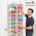 20-30 Pairs Over the Door Shoe Organizer, Breathable Mesh Pocket Hanging Shoe Storage for Closet, 10-Tier Door Shoes Rack, Ha
