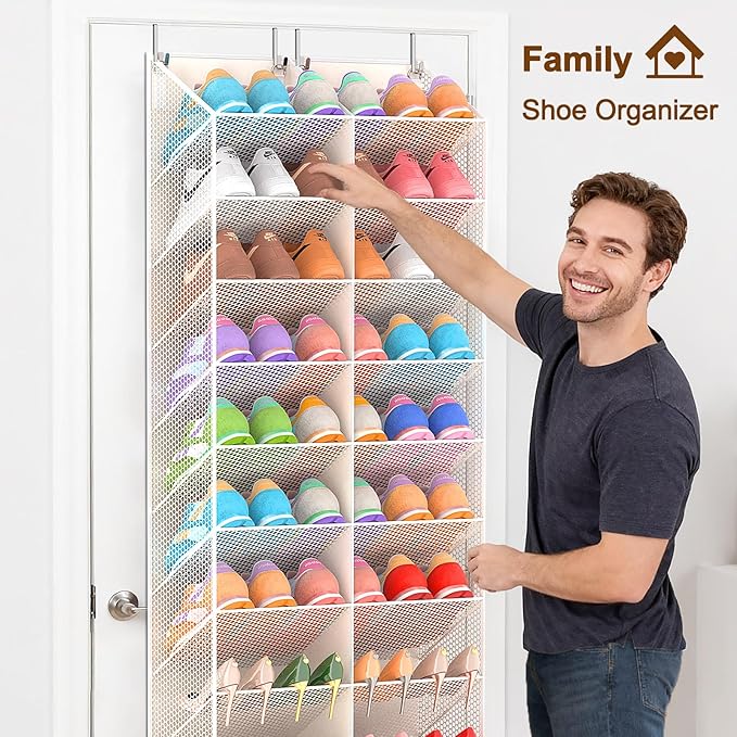 20-30 Pairs Over the Door Shoe Organizer, Breathable Mesh Pocket Hanging Shoe Storage for Closet, 10-Tier Door Shoes Rack, Ha