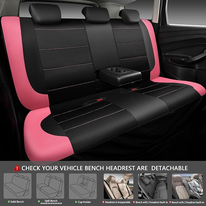 CAR PASS Leather Seat Covers, Breathable Universal Car Seat Cover Full Set for Cute Women Girly,Super 5mm Composite Sponge In