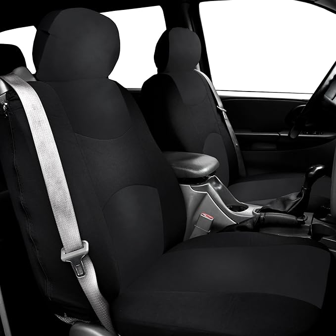 FH Group Front Set Cloth Car Seat Cover for Bucket Seats, Universal Fit, Airbag Compatible, Seat Covers for SUV, Van, Black