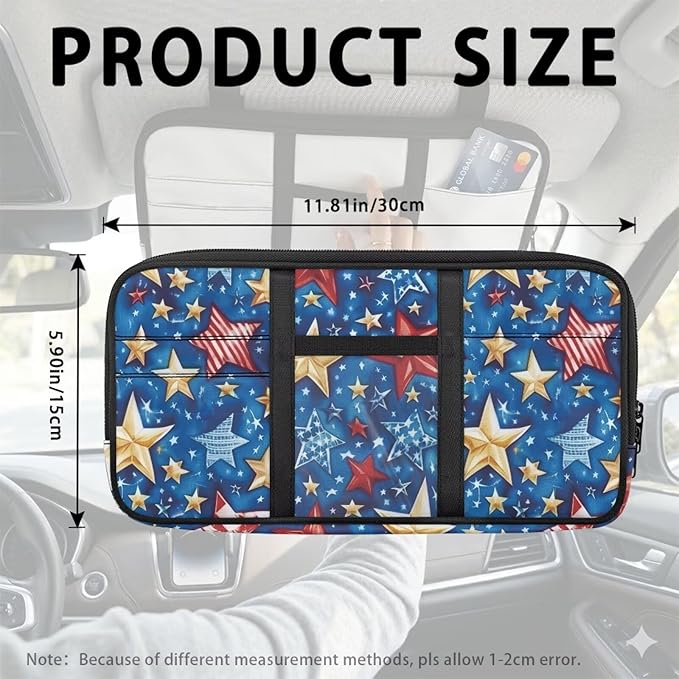 Star Zippered Clip on Sun Visor Organizer for Trucks with Adjustable Straps and Pockets Visor Storage Bag with Picture Holder Easy Installation Universal Fit for Most Cars SUV