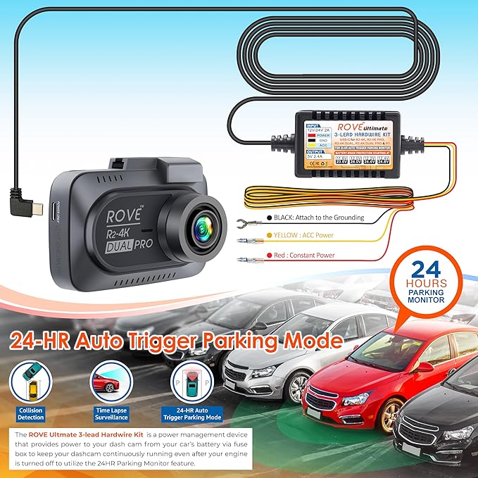 ROVE Ultimate Dash Cam Hardwire Kit with USB-C Port for R2-4K, R2-4K PRO, R2-4K Dual, R2-4K Dual PRO, and R3 Dash Camera Mode