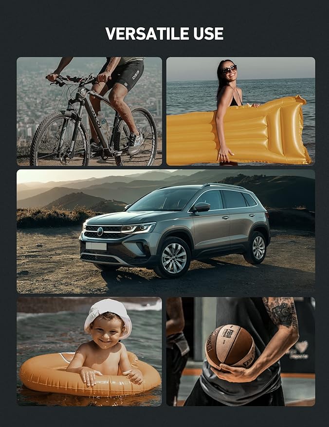 AstroAI Tire Inflator Portable Air Compressor Pump 150PSI 12V DC/110V AC with Dual Metal Motors&LED Light, Automotive Car Accessories&Two Modes for Car, Bicycle Tires and Air Mattresses, Red