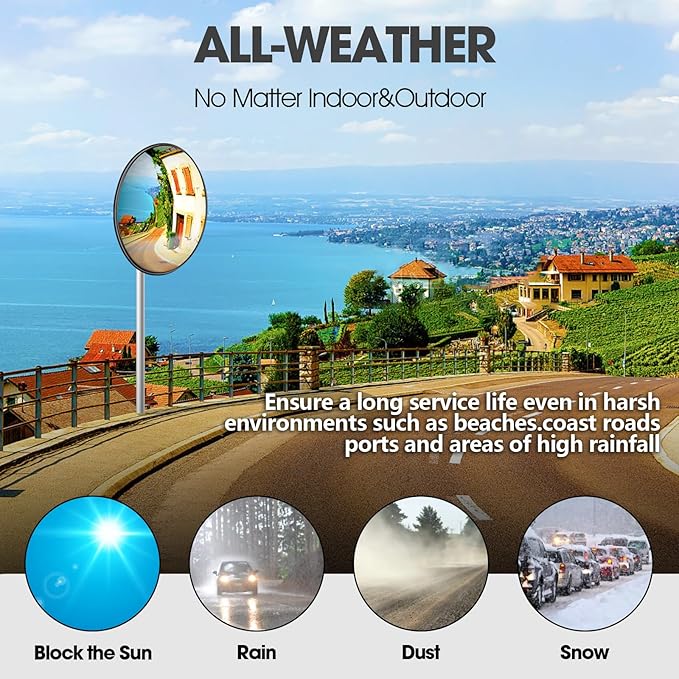 Convex Traffic Mirror - 24'' Outdoor and Indoor Driveway & Security Parabolic Safety Mirrors, Acrylic Convex Mirror for Garage, Retail Stores, Warehouses, Office and High-Traffic Areas