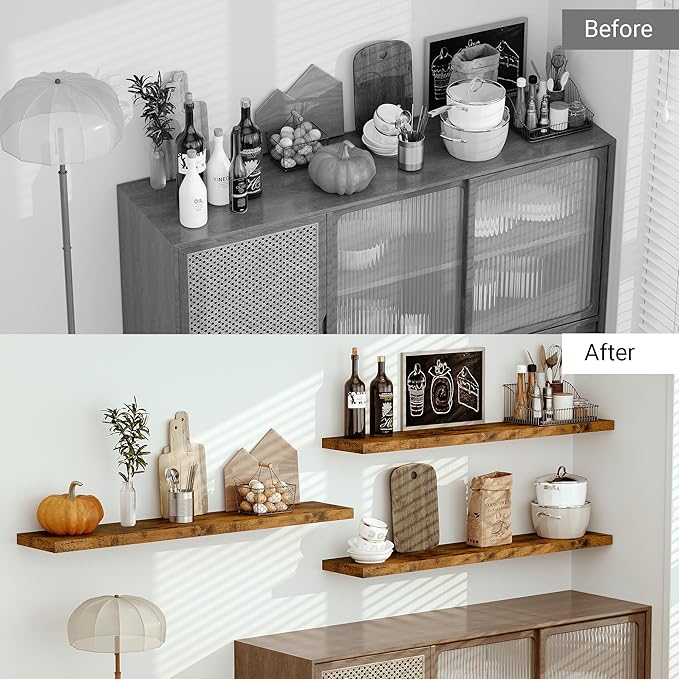 Vivelove 55 inches Long Floating Shelves for Wall, Extra Deeper & Thicker Storage Shelf for Living Room, Kitchen, Farmhouse,W