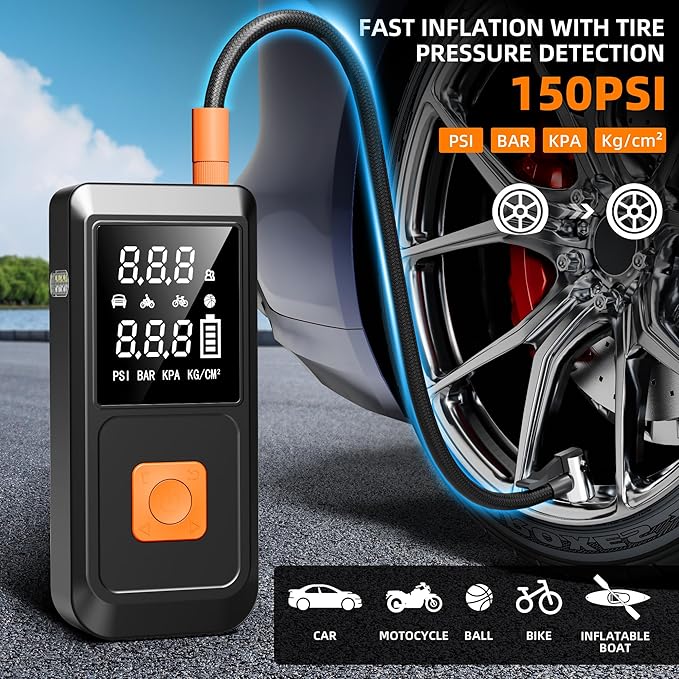 GOLDFOREST Car Battery Jump Starter with Air Compressor 4000A 150PSI, Portable Car Jumper Starter (10L Gas/8L Diesel), 12V Jump Box with Auto-Stop Tire Inflator, LCD Display, LED Light, Jumper Cables