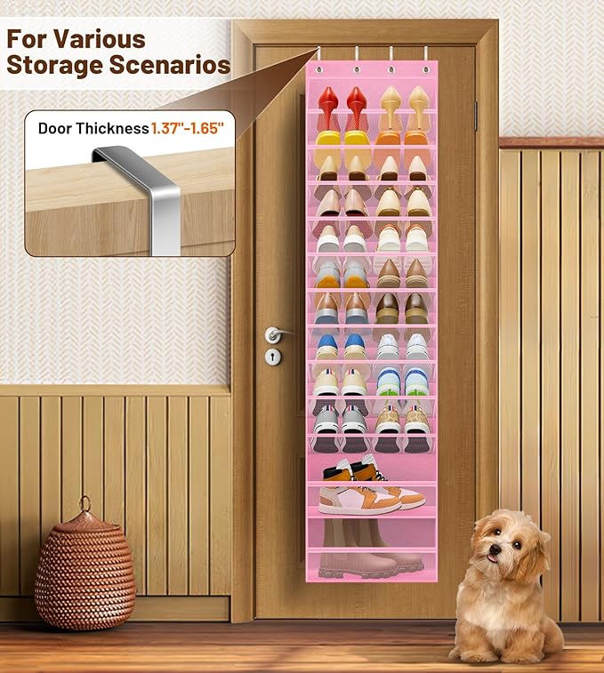 MISSLO 12 Tier Over the Door Shoe Organizer Breathable Mesh Hanging Shoe Rack for Closet Storage Shoe Holder for Door Fit 24 