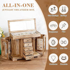 Miratino Jewelry Box for Women Girls, Rustic Wooden Jewelry Organizer Box with Mirror, 5 Layer Jewelry Storage Case Display f