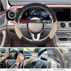 Black & Beige Car Steering Wheel Cover, Microfiber, Leather Patchwork, Universal 14.5-15 Inch Leather Anti-Slip Breathable Au