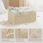 HBlife Baby Diaper Caddy, Paper Rope Storage Baskets Nursery Bin with Removable Divider, Portable Car Organizer for Diapers, 