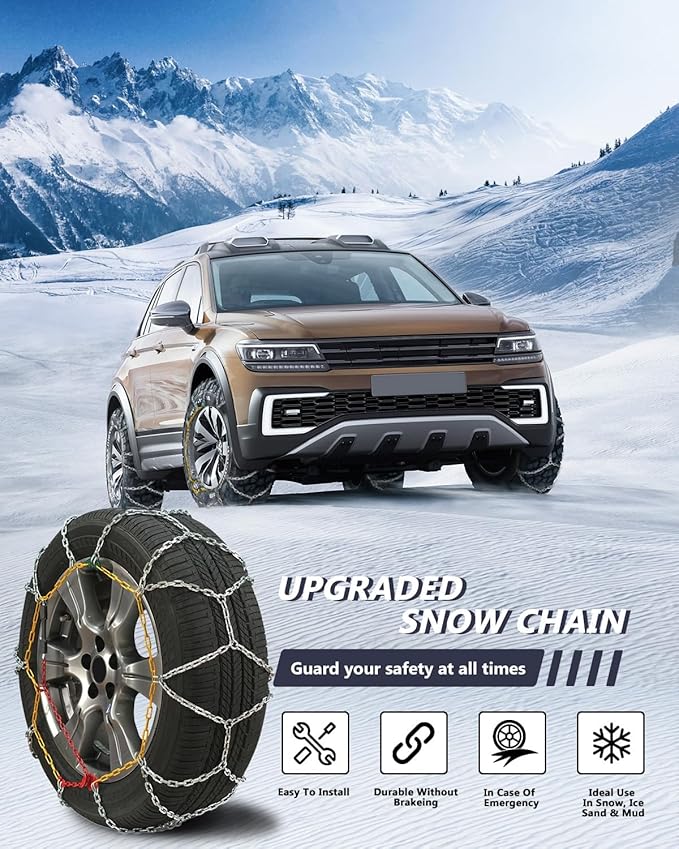 SCITOO KN120 Snow Chains for Car Pickup Trucks SUV,Universal Emergency Tire Traction Chain,Anti-Skid Thickening Tire Chains W