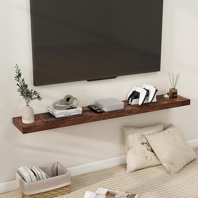 Fun Memories 55 Inch Floating Shelves for Wall, Fireplace Mantel Shelf with Invisible Heavy Duty Bracket, 8 Inch Deep Storage