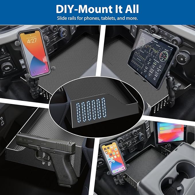 Front Center Console Organzier Headrest Tray Compatible with 2011-2025 2026 Ford F150 F250 F350 F450 F550 F650, Jump Seat Storage Container Box Armrest Table Desk Insert Accessories (Jump Seat Only)