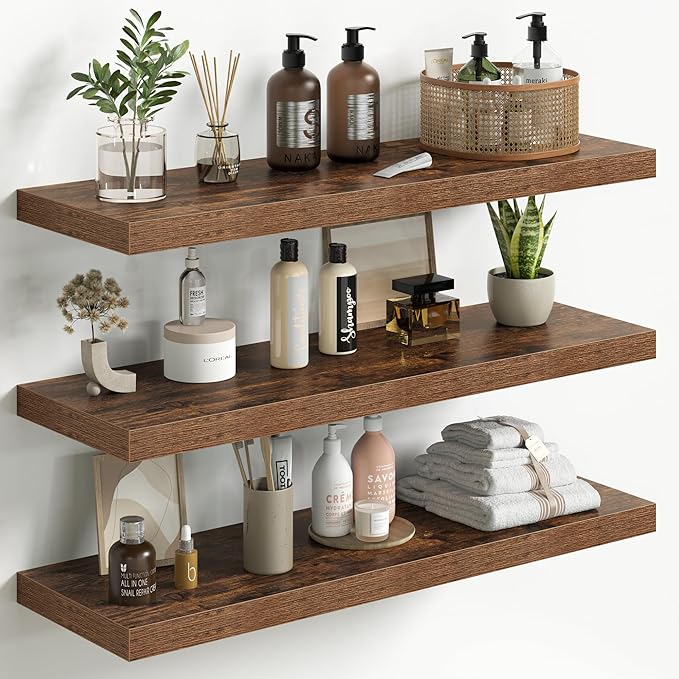 Fun Memories Floating Shelves for Wall 32 Inch Set of 3, Farmhouse Floating Shelves with Invisible Heavy Duty Bracket, 10 Inc