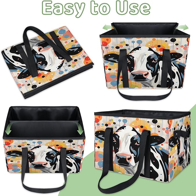 Reusable Grocery Bags Heavy Duty Shopping Bags Foldable Large Tote Bags with Long Handles & Hard Bottom