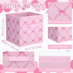 Geelin 6 Pcs Pink Bow Cube Storage Bins 11 Inch Storage Basket with Handle, Preppy Girls Organizer Basket, Collapsible Fabric