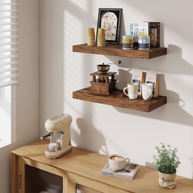 Fun Memories 24 Inch Floating Shelves Wall-Mounted, 10 Inch Deep Wall Shelves, 24 x 10 Floating Shelf for Living Room Bathroo