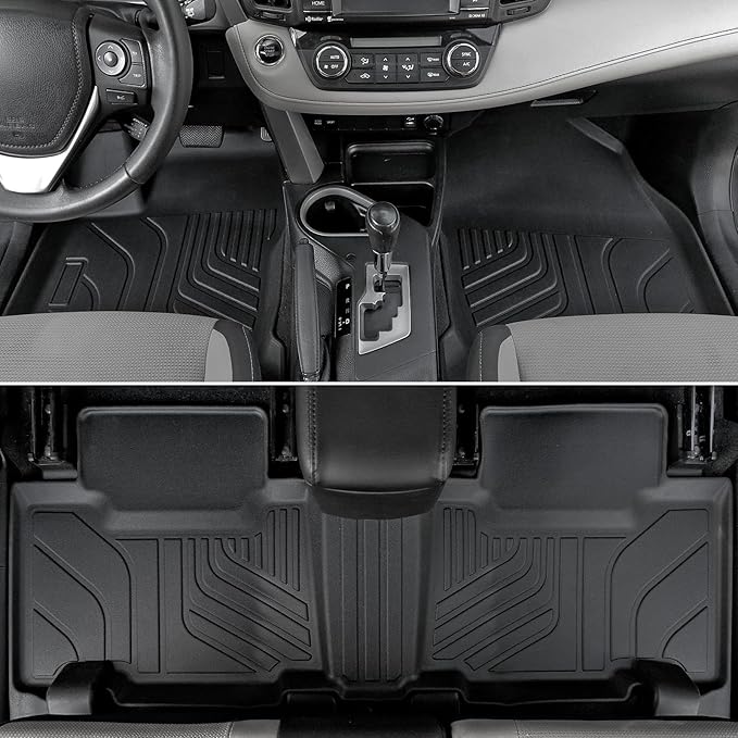 Floor Mats for Toyota RAV4 Gas 2013-2018, All Weather Floor Mats Trunk Cargo Liner with Backrest Protectors and Door Sill Guards Accessories, Full Coverage Set