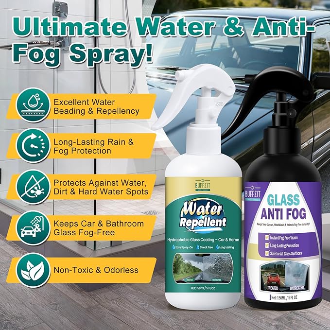 Anti-Fog and Rain-Repellent Spray Kit – Fast-Acting Defogger and Waterproof Spray for Clear Vision, Easy Spray for Car Windsh