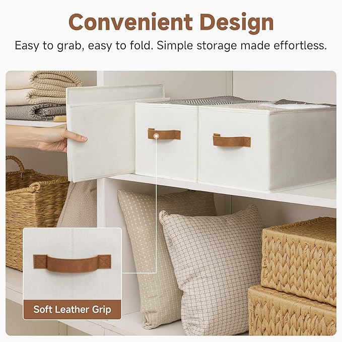StorageWorks Closet Organizers and Storage Bins, Foldable Shelf Baskets, Clothes Storage Basket for Organization, Ivory White