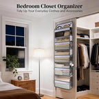 5 Tiers Ultra-thin Over Door Organizer with 10 Mesh Side Pockets, 44 lbs Weight Capacity Hanging Storage Organizer with Clear