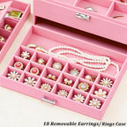 QBestry 3-Layer Jewelry Box for Girls & Teens with Lock and Key, Large Jewelry Organizer with 8 Necklace Hooks & 56 Earring H