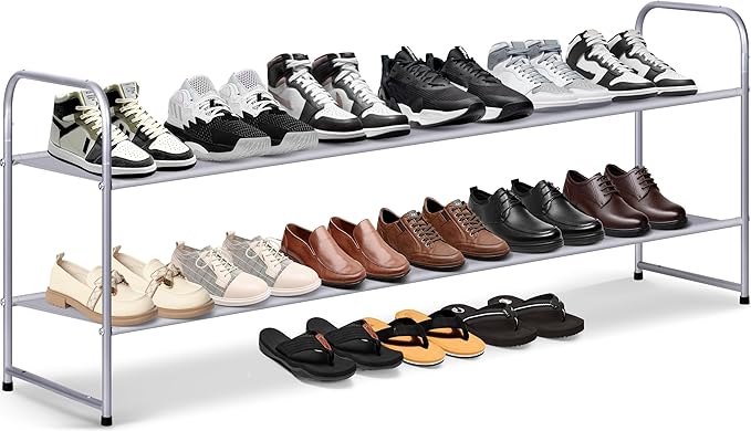 MISSLO 2 Tier Long Shoe Rack for Closet Shoe Organizer Holds 18-Pairs, Wide Low Stackable Shoe Storage Shelf for Bedroom Floo