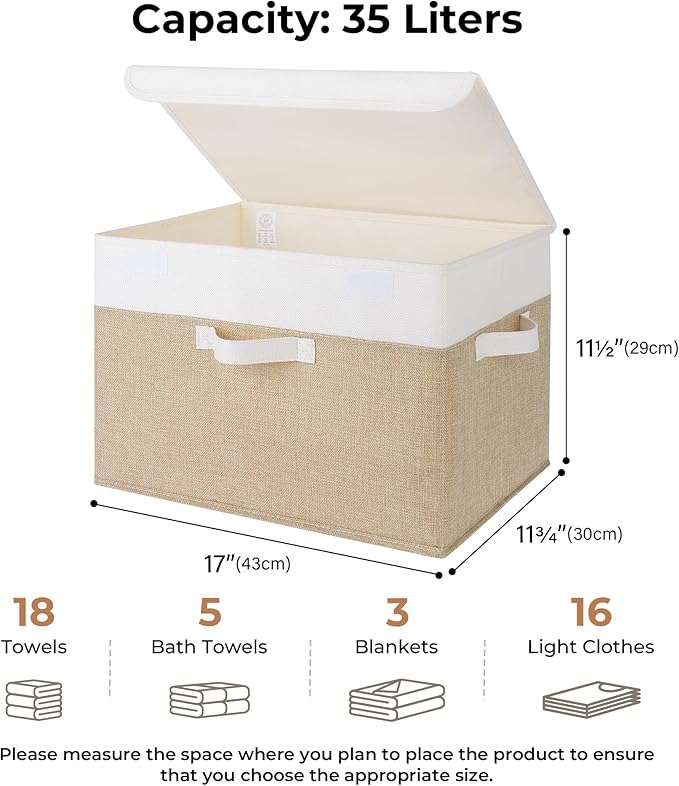 GRANNY SAYS Storage Boxes with Lids, Decorative Storage Bins, Shelf Baskets, Clothes Storage and Organization, White/Khaki, 2
