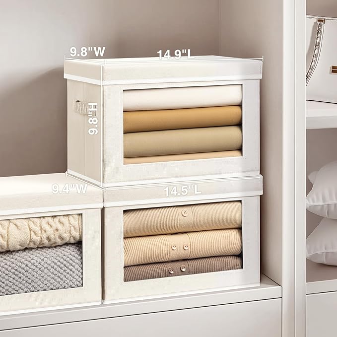 Homsorout Stackable Storage Bins with Lids - Medium Storage Box with Lids, Foldable Closet Boxes for Organizing, Wardrobe Clo