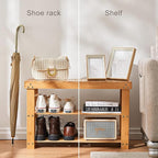 Pipishell 3 Tier Bamboo Shoe Rack Bench - Sturdy Shoe Organizer Holds up to 300lbs for Entryway, Bedroom, Living Room, Balcon