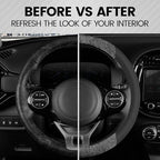 BDK BurlwoodLux Wood Grain and PU Leather Gray Steering Wheel Cover - Sport Grip for Car Auto SUV Trucks