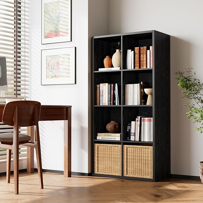IROCNK Bookshelf, 8-Cube Storage Cube Shelf Organizer, Extra Thick Frame Horizontally & Vertically Reversible Bookcase with O