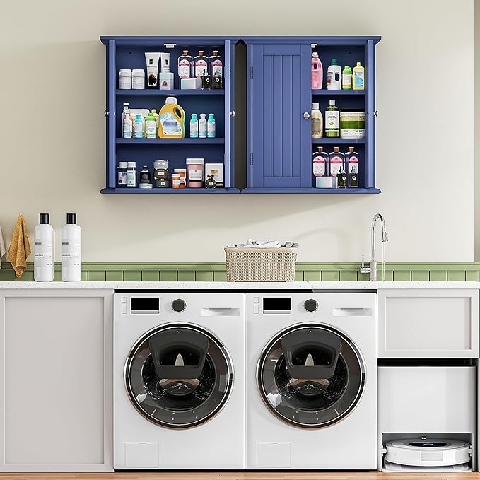 ChooChoo Bathroom Wall Cabinet, Over The Toilet Space Saver Storage Cabinet, Medicine Cabinet with 2 Door and Adjustable Shel