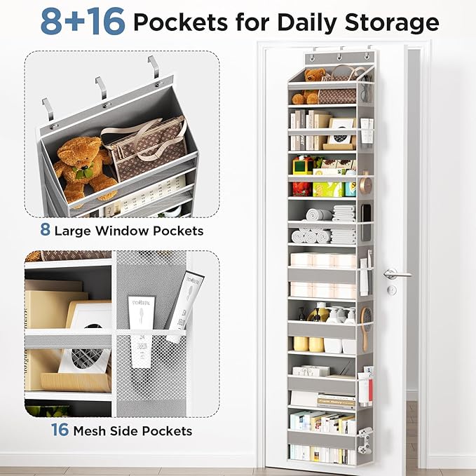 Mefirt Over The Door Organizer, 8 Shelf Door Hanging Organizers with 8 Large Capacity Pockets, Back of Door Organizer Storage