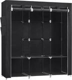 SONGMICS Portable Closet, Wardrobe Closet Organizer with Cover, 3 Hanging Rods and Shelves, 4 Side Pockets, 51.2 x 17.7 x 65.
