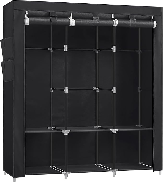 SONGMICS Portable Closet, Wardrobe Closet Organizer with Cover, 3 Hanging Rods and Shelves, 4 Side Pockets, 51.2 x 17.7 x 65.