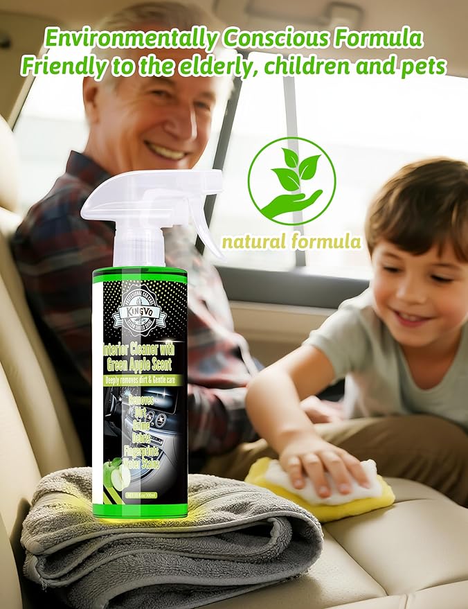 Kingvo Interior Car Cleaner, Car Seat Cleaner Cleaning Kit Carpet Shiny Stuff Deep Cleans Rubber Floor Mat Truck,Green Apple 