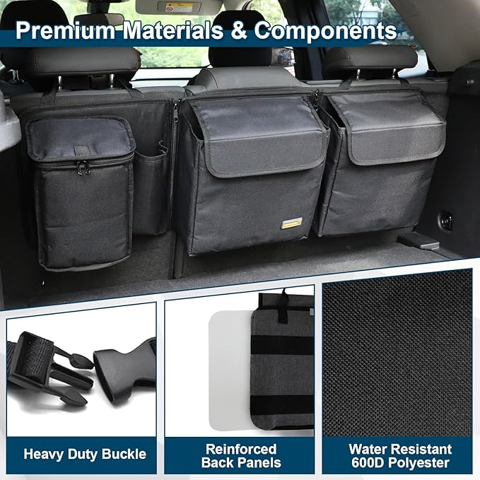 Deluxe Car Trunk Organizer, Detachable Backseat Hanging Organizer Storage Modules with Built-in Cooler for Car Small SUV,