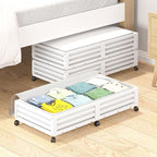 Bamboo Under Bed Storage Containers- Underbed Organizer with Wheels with Large Capacity Dust Bag,Sturdy Wood Rolling Under Be