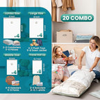 TAILI 20 Pack Combo Vacuum Storage Bags, Vacuum Seal Bags for Clothing (4 Jumbo, 4 Large, 4 Medium, 8 Travel Roll), Space Sav