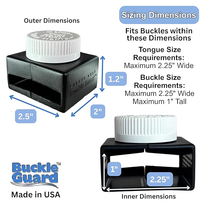 Seat Belt Button Cover Deters Children and Disabled Adults from Unbuckling Seatbelt Buckles in Buses & Commercial Vans, No "Key" Needed to Open Device, for 2-Point Lap Belts (Black)