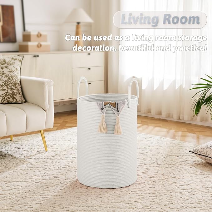 Artfeel Laundry Basket,Woven Cotton Rope Laundry Hamper,60L for Decorative Storage of Dirty Clothes,Toys and Blankets in Bath