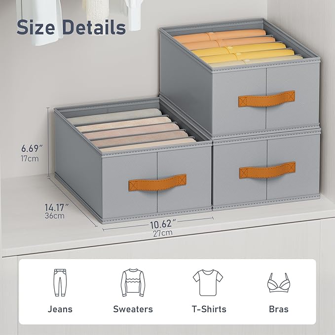 DIMJ Large Wardrobe Clothes Organizer - 8 Packs Fabric Closet Storage Organizer with Handles, Foldable Closet Organizers Divi