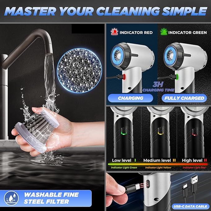 Saker Handheld Car Vacuum Portable Cordless17000PA Mini Air Duster Blower Rechargeable Foldable Vacuum Cleaner with Brushless