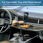 Car Food Tray, Car Cup Holder Tray, Detachable Cup Holder Tray for Car, 360° Adjustable Rotating Arm, 2 Food Swivel Trays, Ideal Use for Daily and Trip