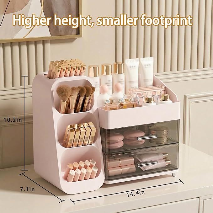 Large Capacity Makeup Organizer Countertop with Makeup Brush Holder for Vanity, Thickened Material, Bathroom Countertop Organ