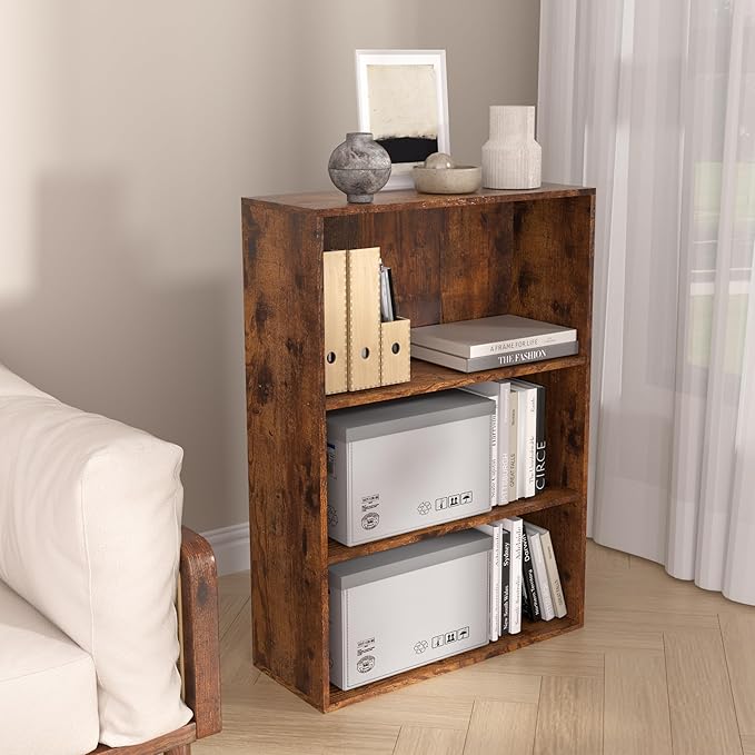 Wooden 3 Cube Storage Organizer,3 Tier Low Bookcase Storage Display Organizer, 33 Inch Versatile Cubes Shelf and Cubby Unit f