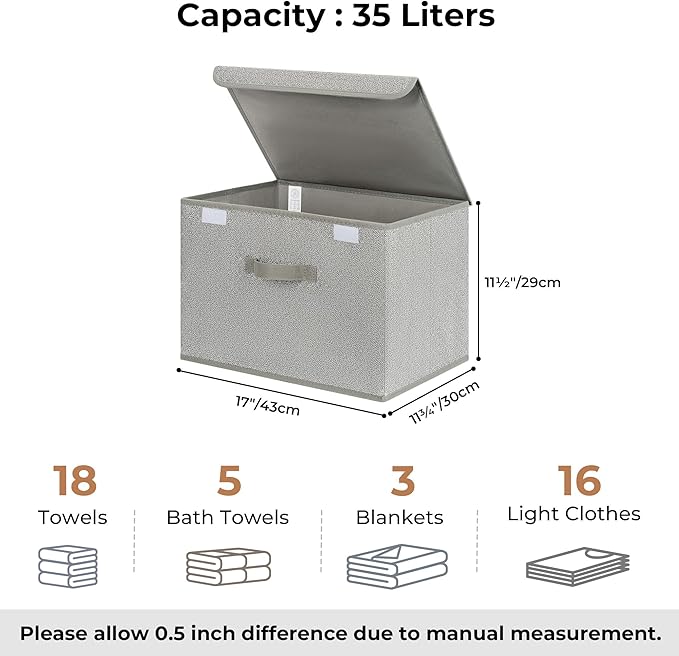 GRANNY SAYS Closet Storage Bins, Storage Boxes with Lids, Clothes Organizing Bins, Lidded Baskets for Toys, Clothing, Gray, E