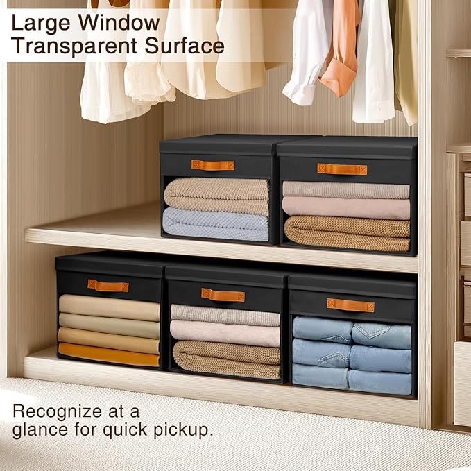 Homsorout Large Storage Bins with Lids - 3 Pack Foldable Decorative Organizers with Clear Windows & Handles, Cube Storage Org